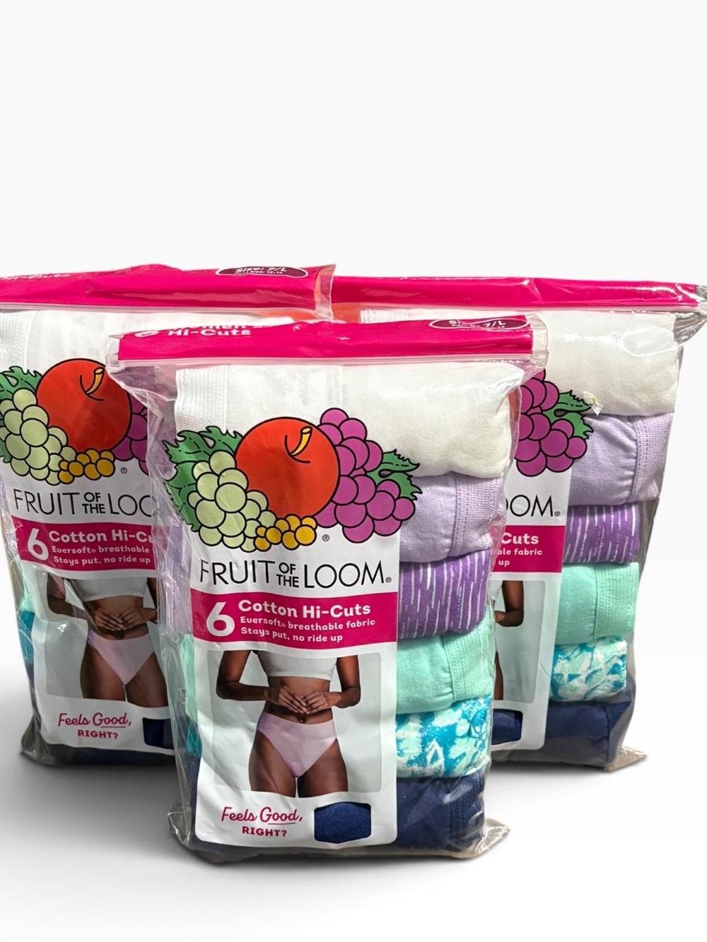 New 3 Packages Of Fruit of the Loom Cotton High-Cuts Underwear Panties Size 7 L